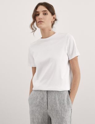 Jaeger Womens Pure Mercerised Cotton T-Shirt - 10 - White, White