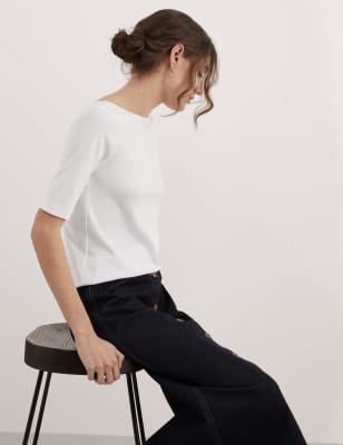 

JAEGER Top 100% algodón con cuello barcoWomens - White, White