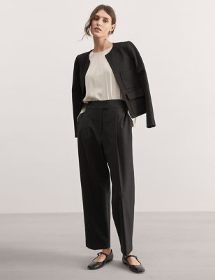 Wool Blend Tapered Ankle Grazer Trousers