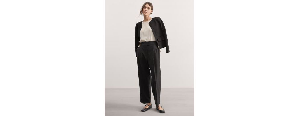 Wool Blend Tapered Ankle Grazer Trousers