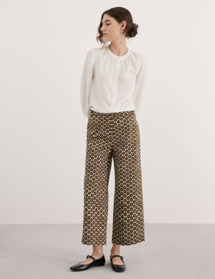

JAEGER Womens Cotton Rich Geometric Wide Leg Trousers - Chocolate Mix, Chocolate Mix