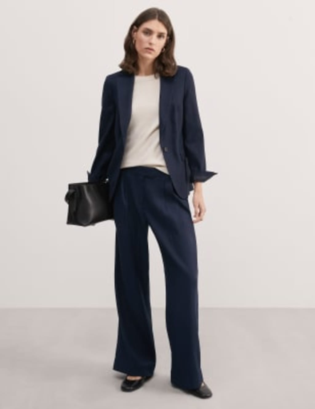 Linen Blend Pleat Front Wide Leg Trousers