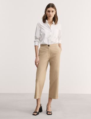 Jaeger Womens Cotton Rich Cropped Trousers - 18 - Camel, Camel