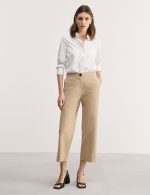 Jaeger Womens Cotton Rich Cropped Trousers - 18 - Camel, Camel