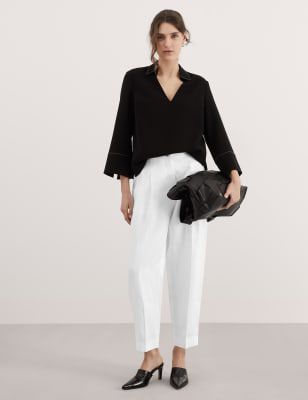 Pure Linen Pleat Front Tapered Trousers