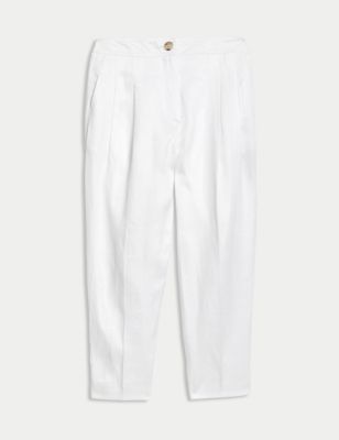 Pure Linen Pleat Front Tapered Trousers