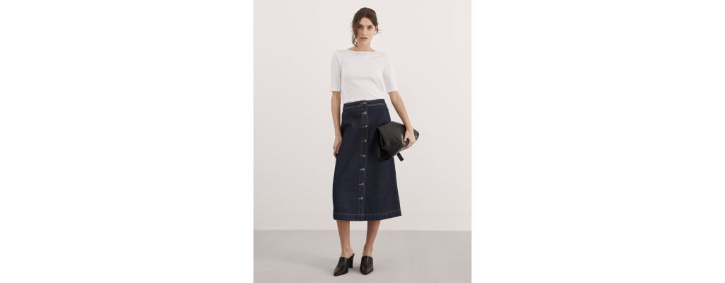 Denim Midi A-Line Skirt