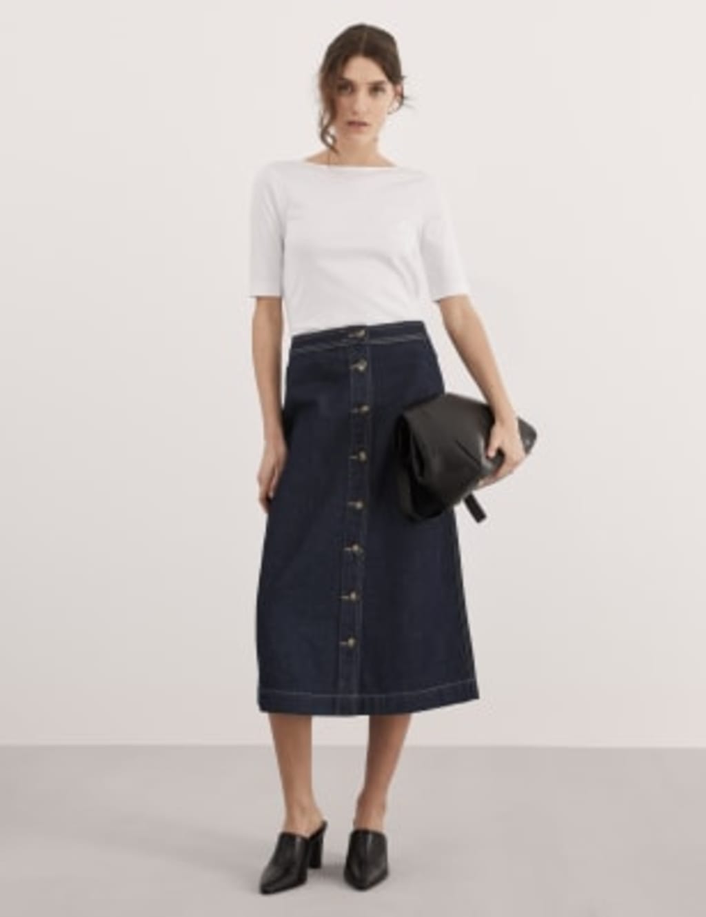 Denim Midi A-Line Skirt