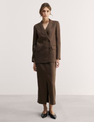 Jaeger Women's Pure Linen Midi Column Skirt - 8 - Chocolate, Chocolate