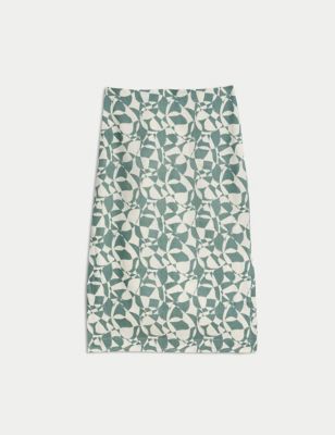 Abstract Printed Linen Skirt
