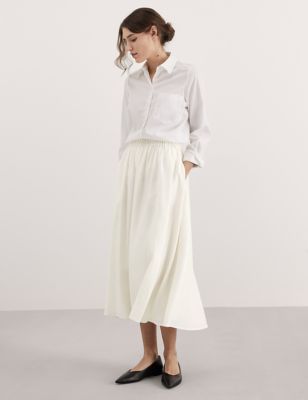 Jaeger Womens Linen Rich Midi A-Line Skirt - 8 - Ivory, Ivory