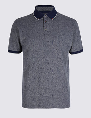 SLim Fit Pure Cotton Textured Polo Shirt Image 2 of 5