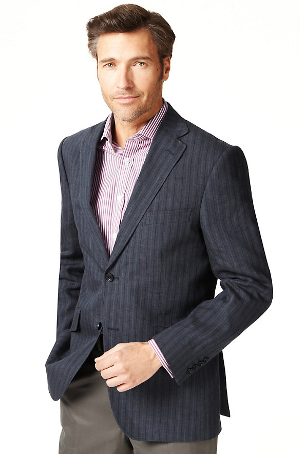 Sartorial Linen & Cotton 2 Button Striped Jacket Image 1 of 2