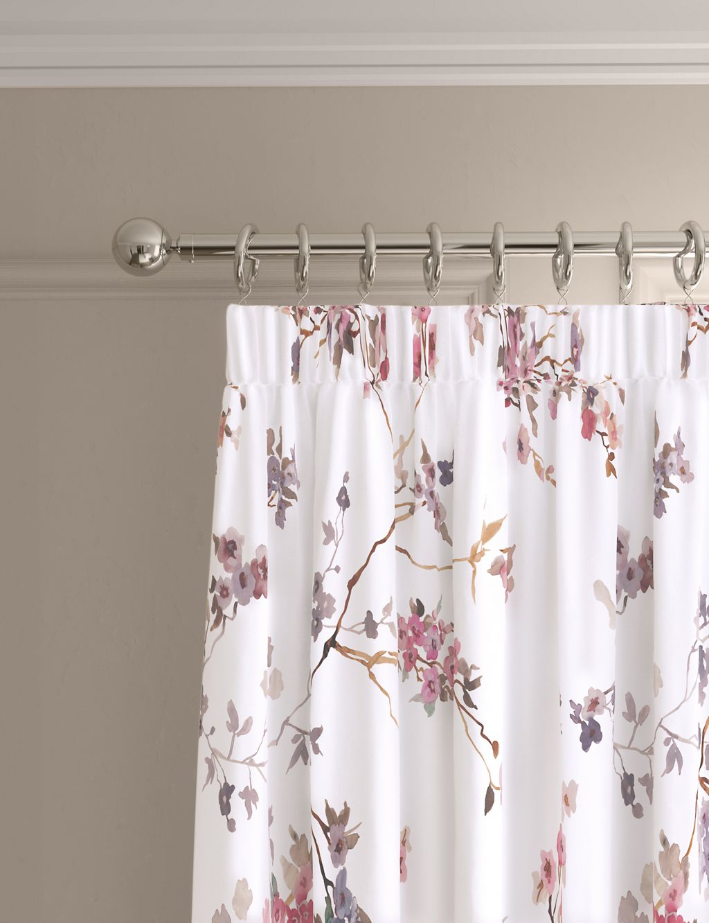 Sateen Cherry Blossom Pencil Pleat Blackout Curtains 3 of 5