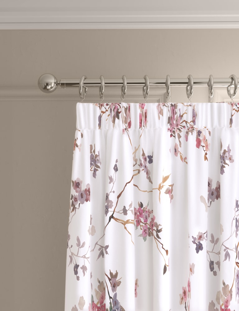 Sateen Cherry Blossom Pencil Pleat Blackout Curtains M S