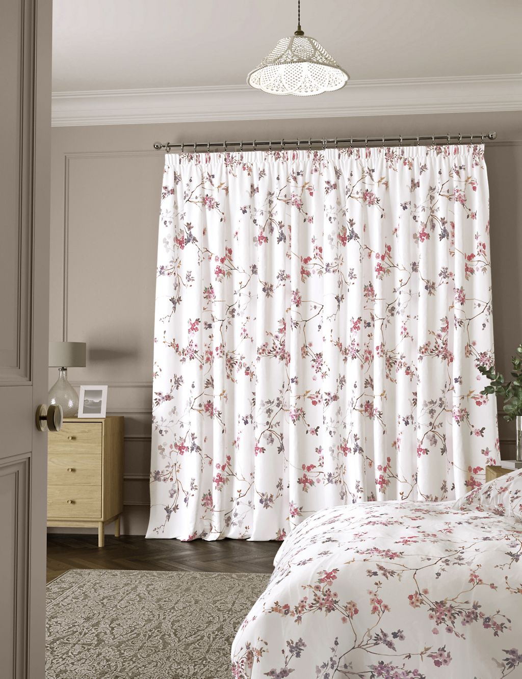 Sateen Cherry Blossom Pencil Pleat Blackout Curtains 4 of 5