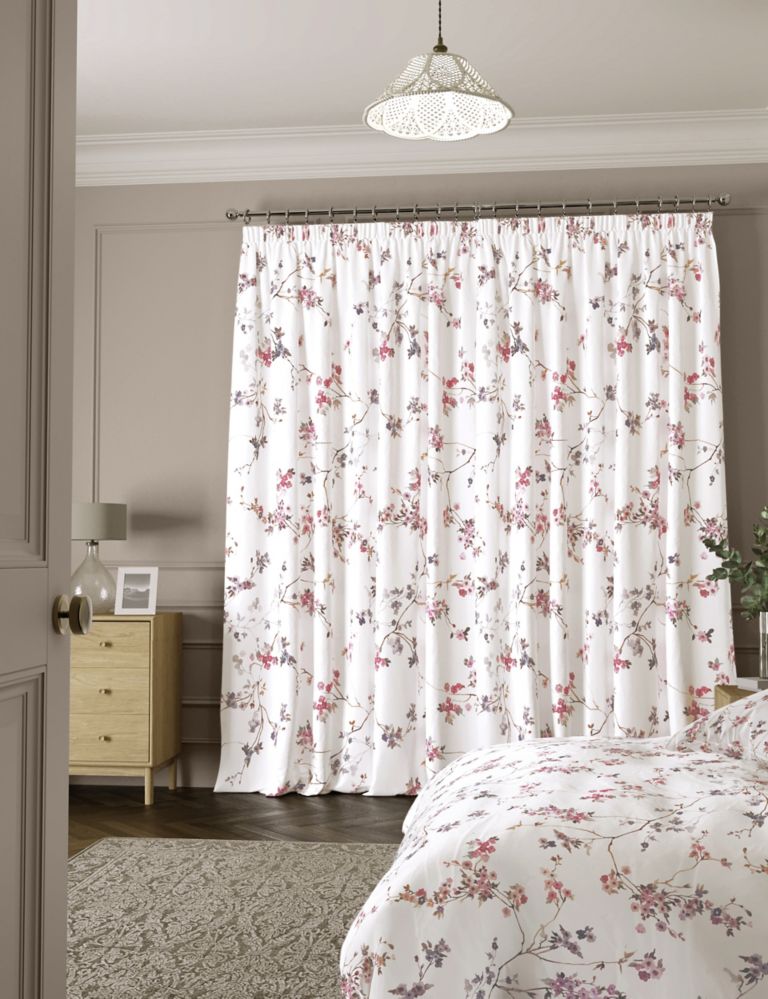 Sateen Cherry Blossom Pencil Pleat Blackout Curtains 4 of 6