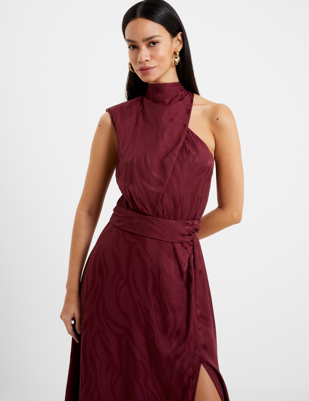 Satin Animal Print High Neck Midaxi Dress French Connection M S