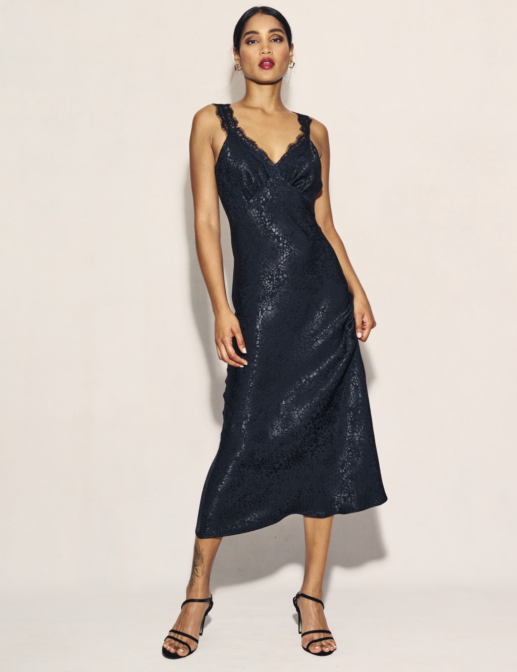 Satin Animal Print V Neck Midi Slip Dress Nobody s Child M S