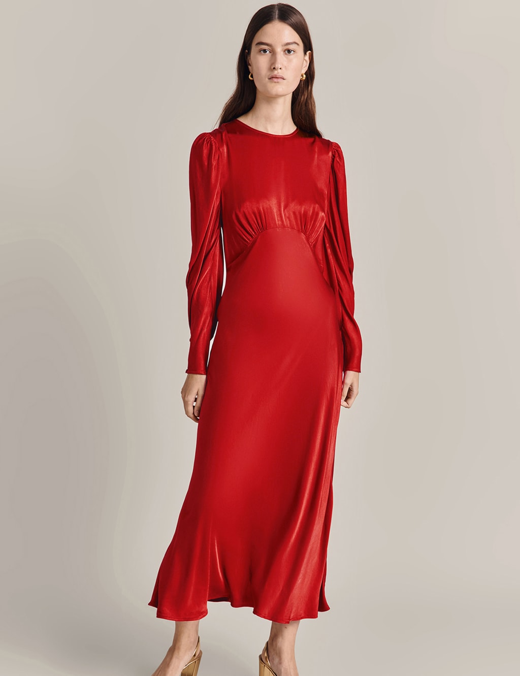 Red Georgette Maxi Dress With Balloon Sleeves – Shopzters