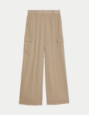 Satin Cargo Wide Leg Trousers Image 2 of 6