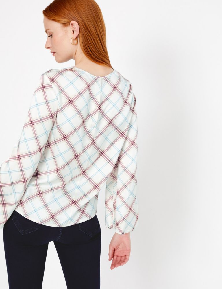 Satin Checked Long Sleeve Shell Top 4 of 4