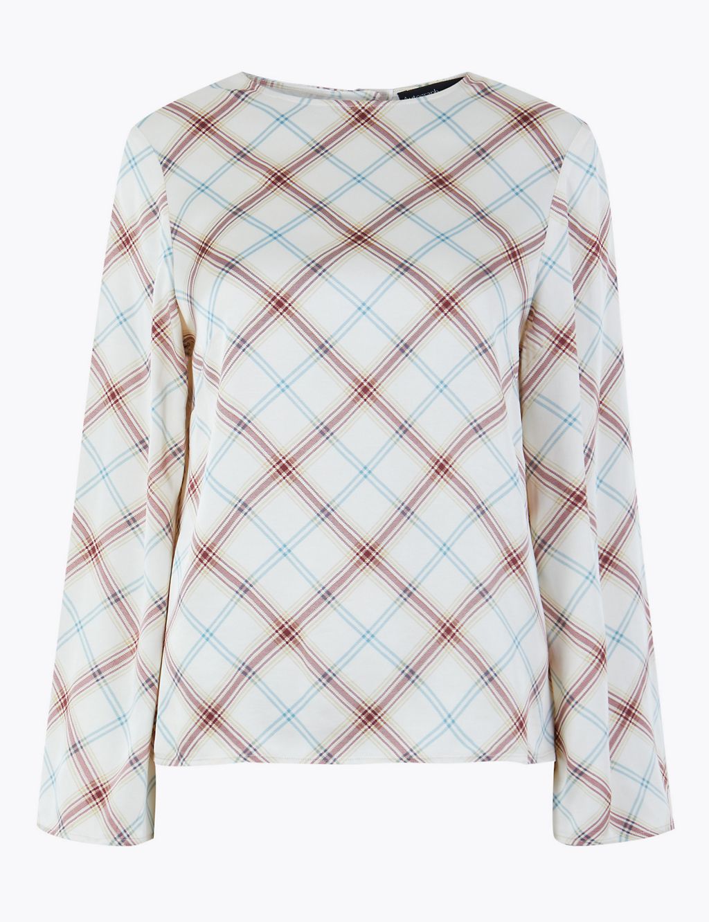 Satin Checked Long Sleeve Shell Top 1 of 4