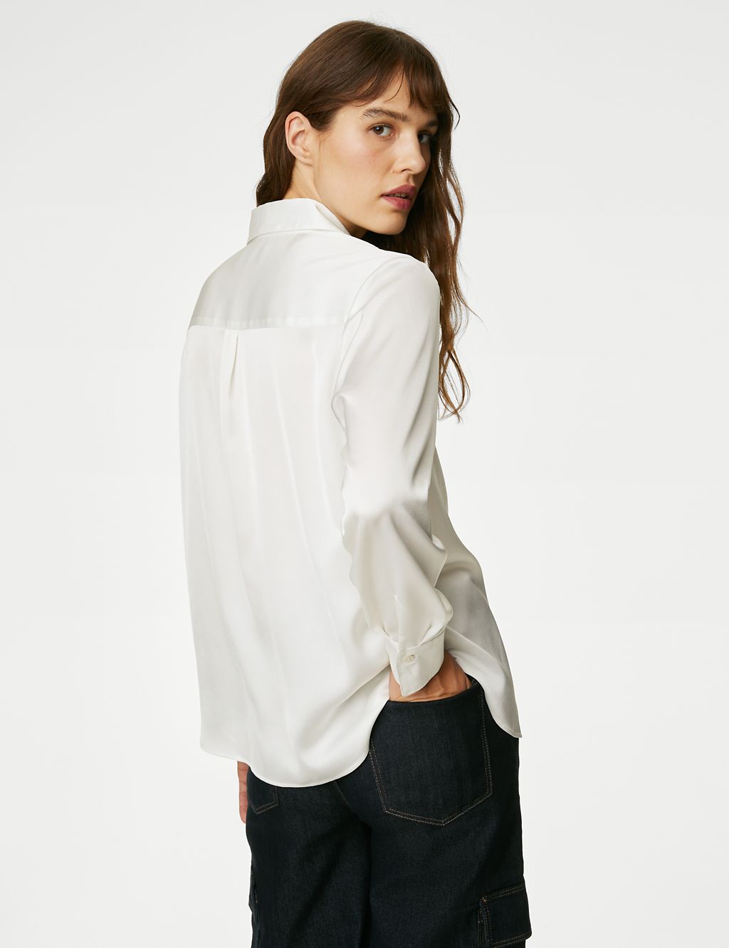 Satin Collared Long Sleeve Shirt | M&S Collection | M&S