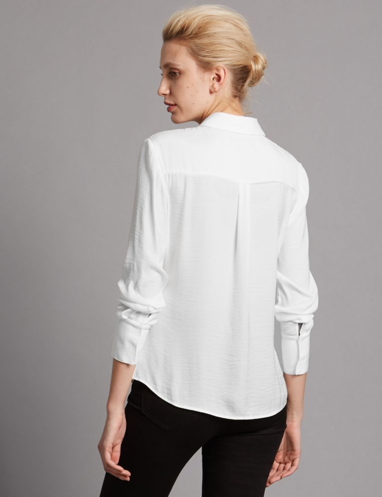 Satin Collared Neck Long Sleeve Blouse 3 of 4