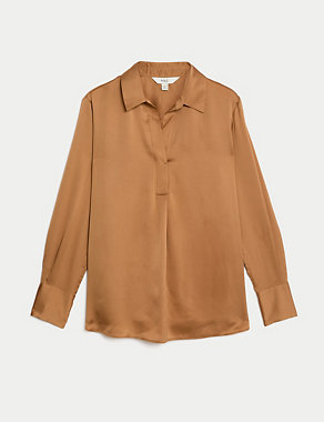 Satin Collared Popover Blouse Image 2 of 5