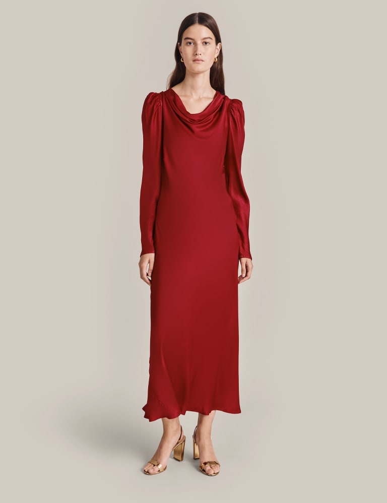 Red cowl neck maxi dress top