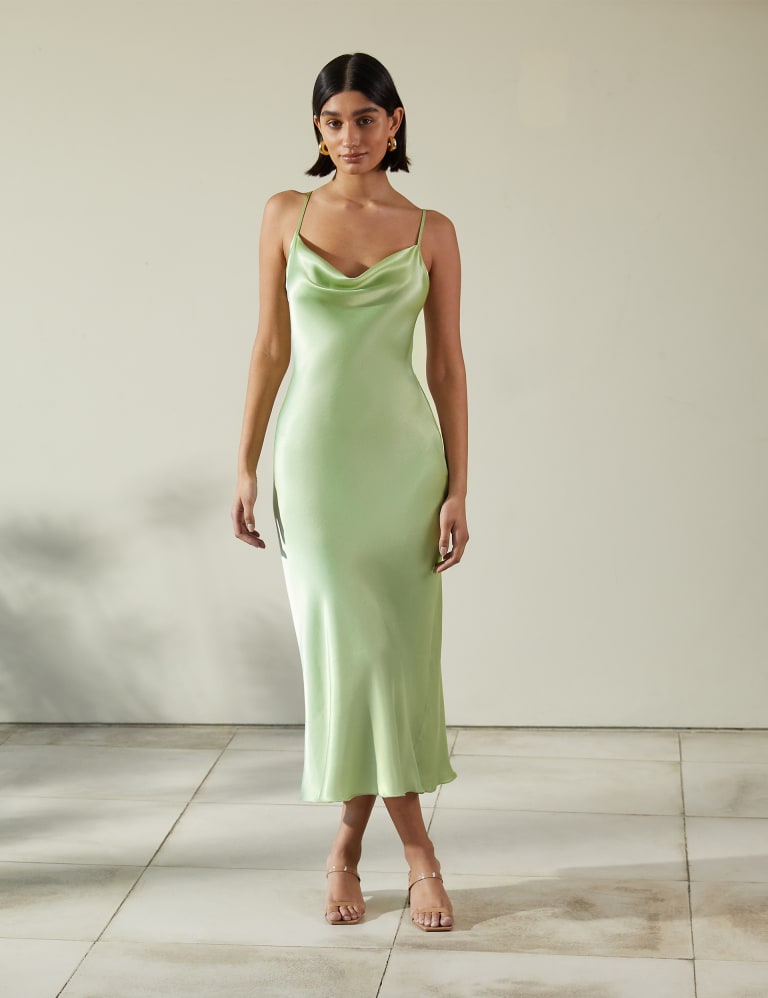 Satin Cowl Neck Strappy Midi Slip Dress | Albaray | Mu0026S