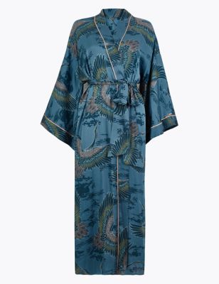 Satin Crane Bird Design Dressing Gown Image 2 of 5