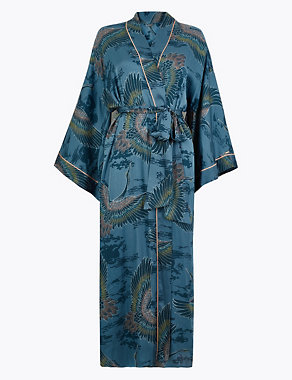 Satin Crane Bird Design Dressing Gown Image 2 of 5