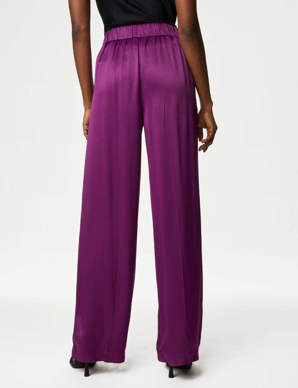 Satin Elasticated Waist Wide Leg Trousers | M&S Collection | M&S