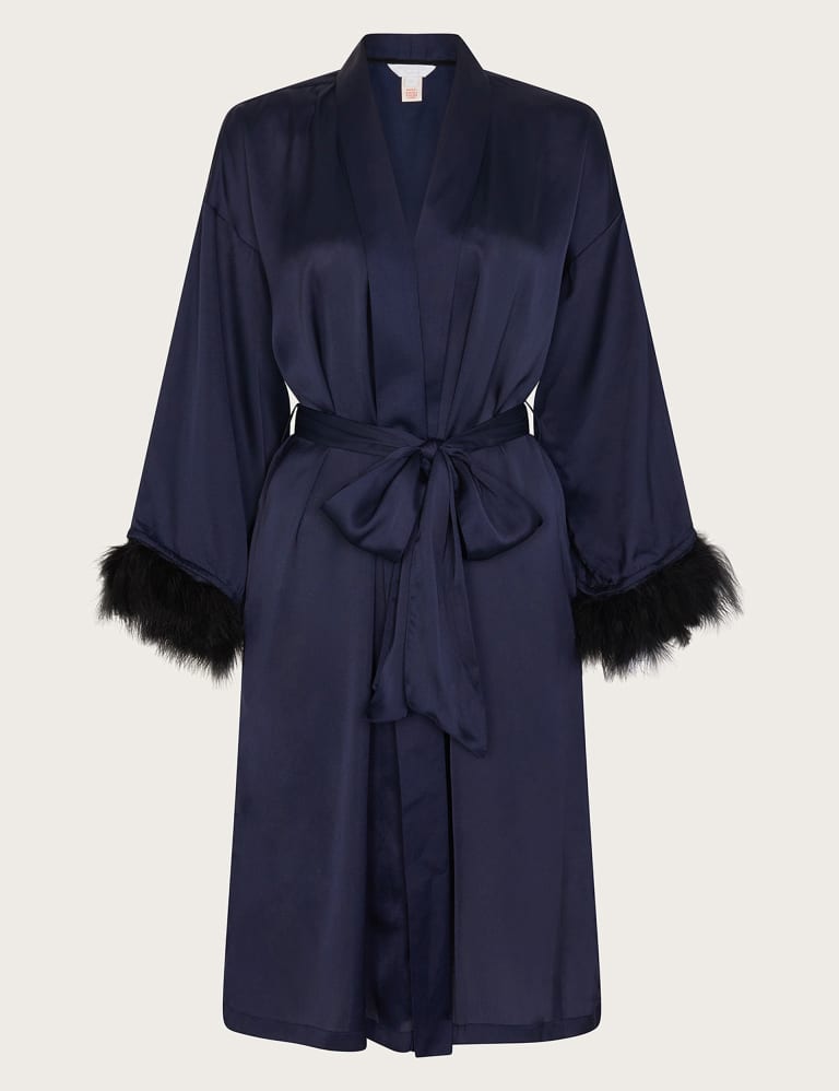 Satin Feather Trim Robe Monsoon M S