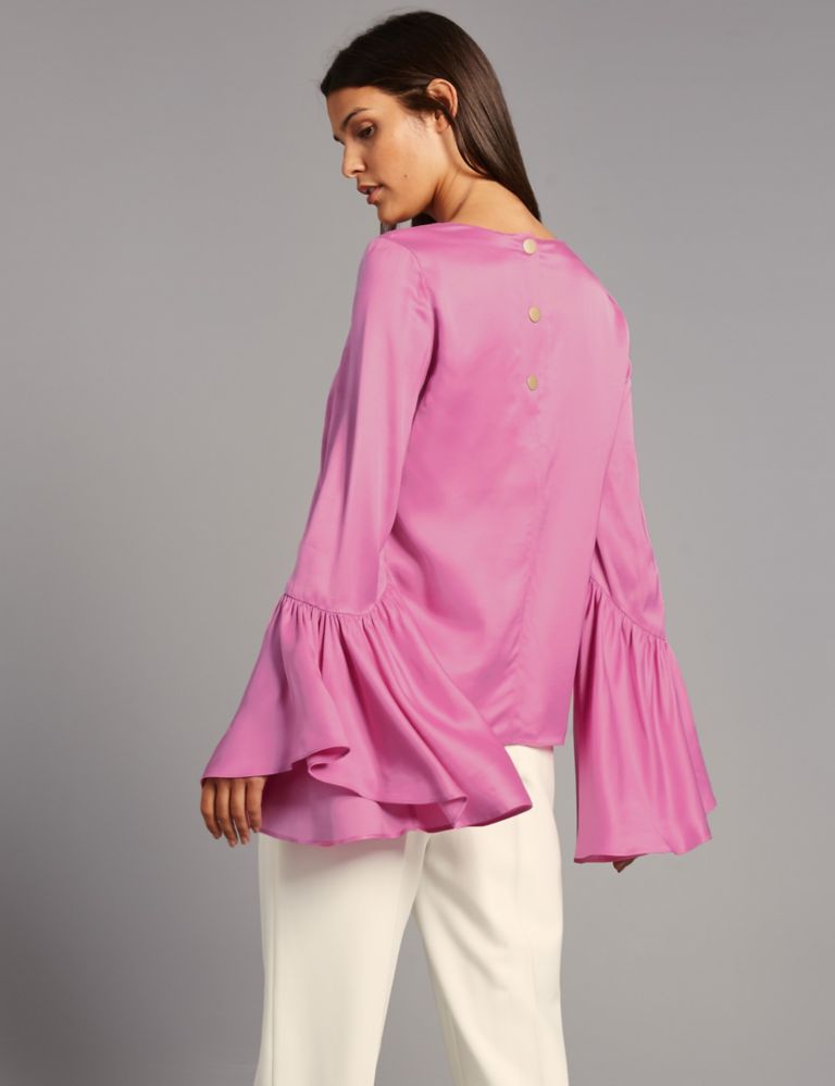 Satin Flared Cuff V-Neck Shell Top 4 of 4