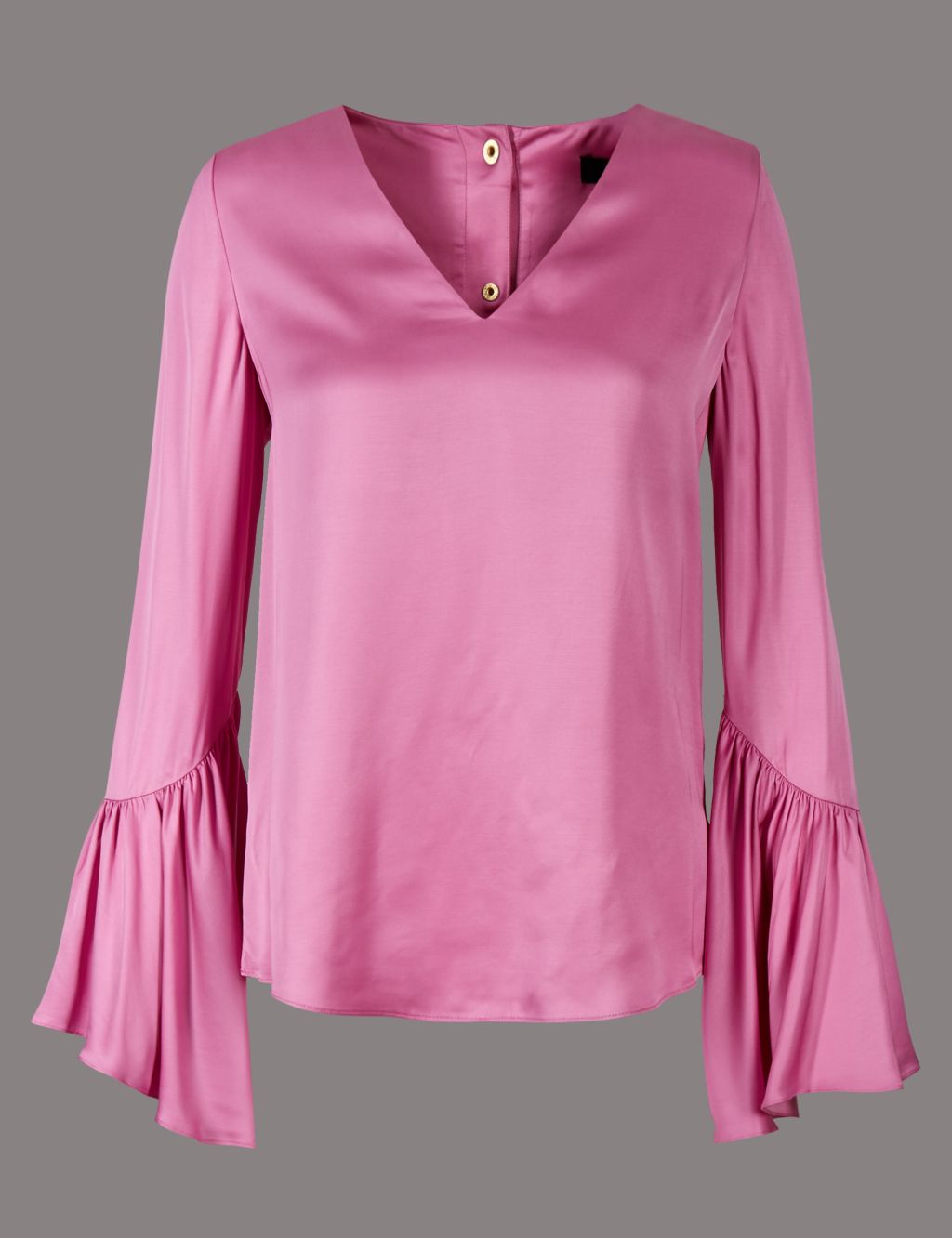 Satin Flared Cuff V-Neck Shell Top 1 of 4