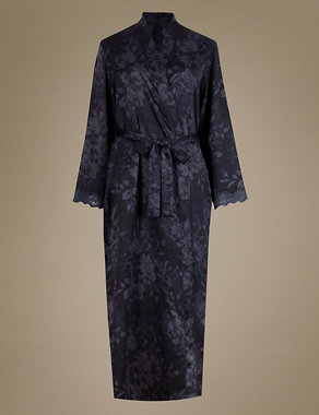 Satin Floral Belted Wrap Dressing Gown Image 2 of 3