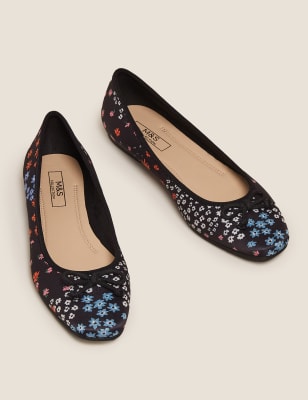 Satin Floral Flat Ballet Pumps, M&S Collection