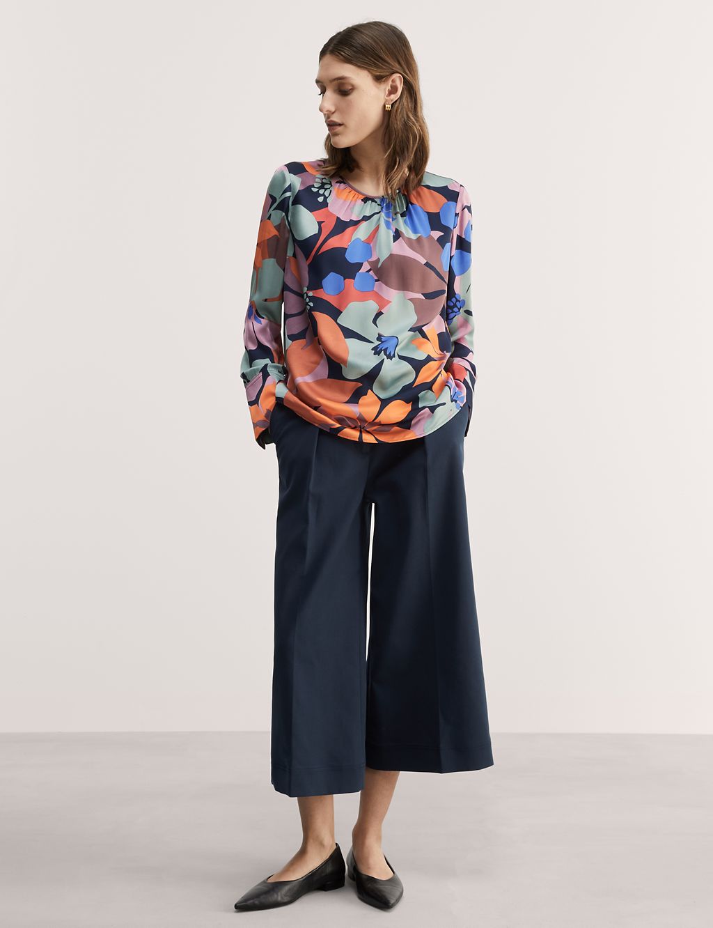 Satin Floral Gathered Neck Blouse 2 of 7