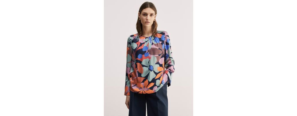 Satin Floral Gathered Neck Blouse 6 of 7