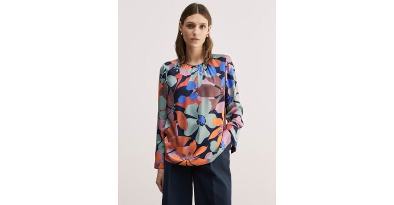 Satin Floral Gathered Neck Blouse 4 of 7