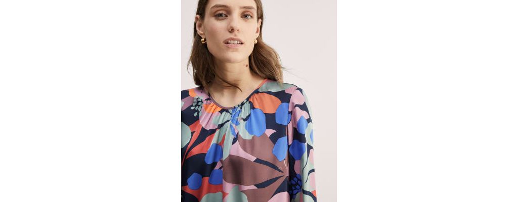 Satin Floral Gathered Neck Blouse 7 of 7
