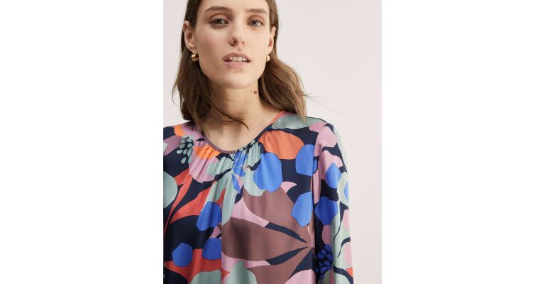 Satin Floral Gathered Neck Blouse 5 of 7