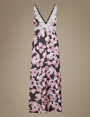 Satin Floral Long Nightdress Image 2 of 3