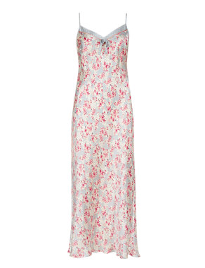 Satin Floral Long Nightdress Image 2 of 4