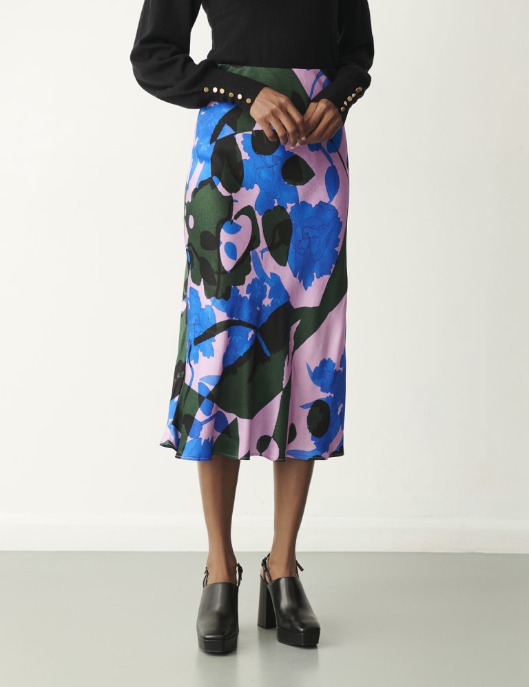 Satin Floral Midi Slip Skirt