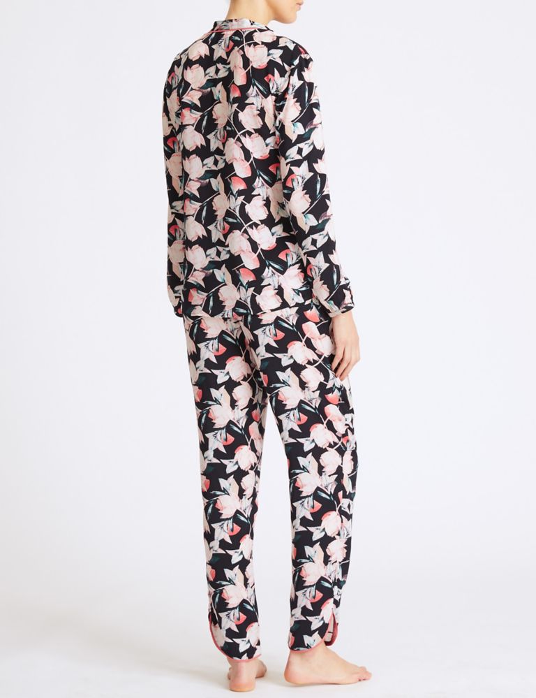Satin Floral Print Long Sleeve Pyjama Set 3 of 6