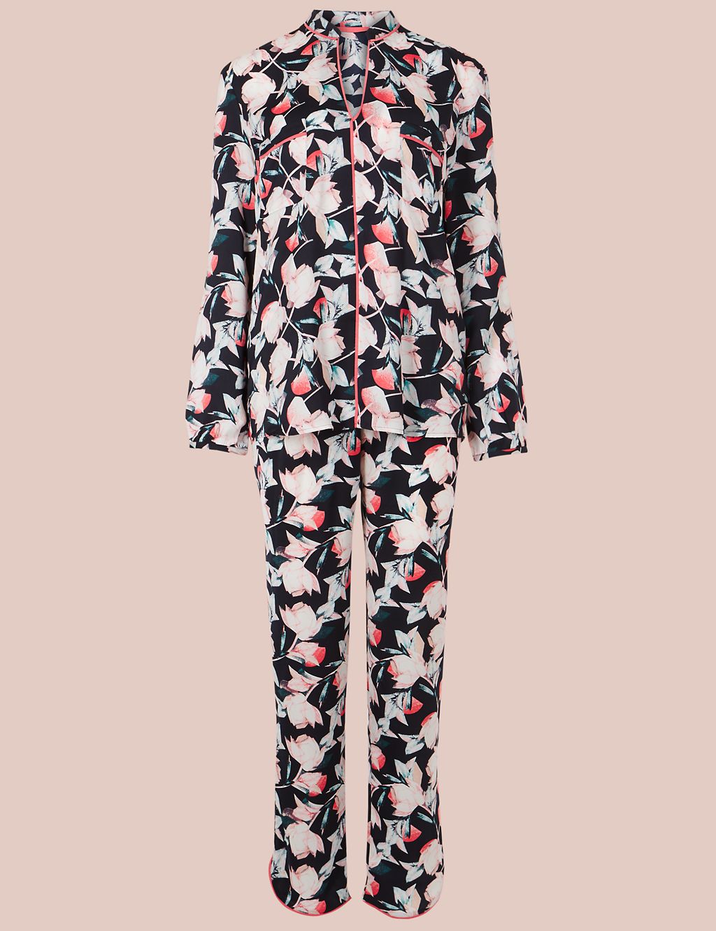Satin Floral Print Long Sleeve Pyjama Set 1 of 6